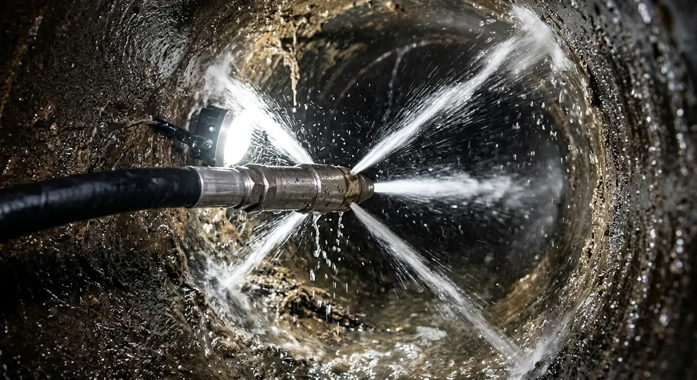 High-pressure hydro jetting nozzle cleaning sewer pipe for Trenchless Sewer Repair in Helena Valley West Central